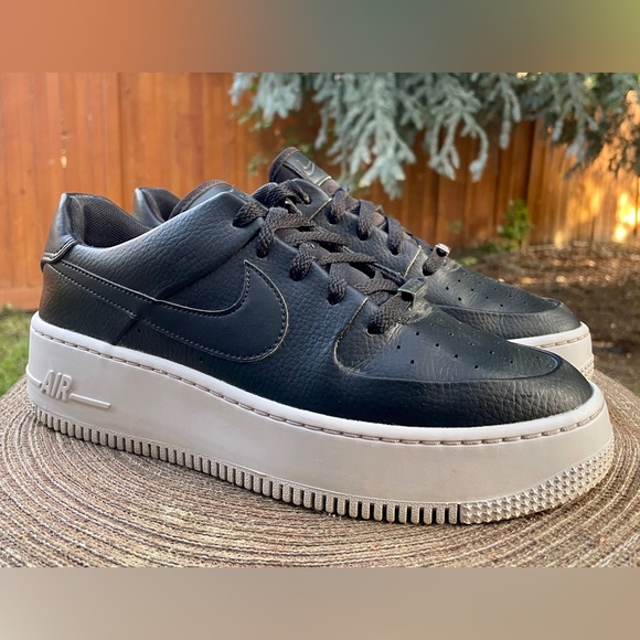 Nike Shoes - Nike Air Force 1 AF1 Sage Low Black-Black-Leather & White AR5339-002 Women’s 9